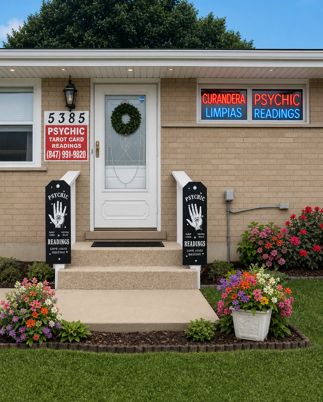 The front entrance of Psychic Ames at 5385 Grand Avenue, Gurnee